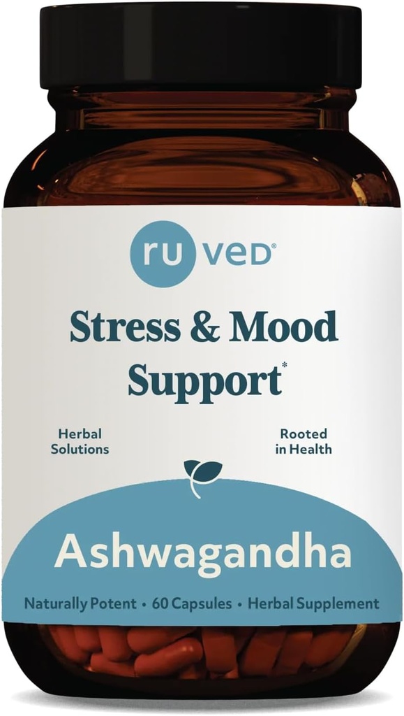 ruved Ashwagandha Capsules - Organik Ashwagandha Root Extract Supplement for Men & Women, 500 mg Per Pill for Adrenal Health and General Wellness - 60 Vegetarian Caplets (1 Count)