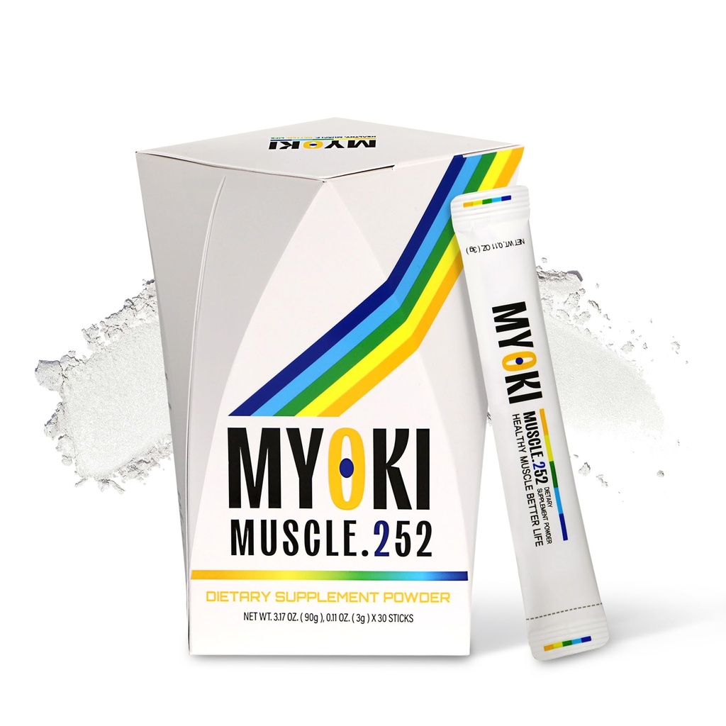 MYOKI Lean Muscle Support Powder – Peptide Formula for Strength, Recovery & Mobility – Daily Supplement for Active Aging (0.1 oz / 3g Stick Packs, 30 Count)