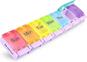 AUVON Haftalık Pill Organizer Arthritis Friendly, BPA Free Travel 7 Day Pill Box Case with Spring Open Design and Large Karşılaştırmatment to Holds, Cod Liver Oil, Supplements and Drugs