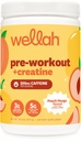 Wellah Pre-Workout + Creatine Powder (30 Servings) Peach Mango - 200mg Caffeine, 3g Creatine Monohydrate, 5g Citrulline Malate, Pre-Workout with Creatine Supplement