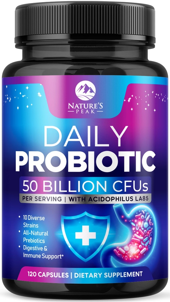 Probiyotikler 60 Milyar CFU - 10 Strains + Digestive Enzymes & Prebiyotiks - Kadınlar ve Erkekler için En İyi Probiyotik, Destekler Immune, Gut Health, Occasional Constipation, Diarrhea, Gas & Bloating - 120 Capsules