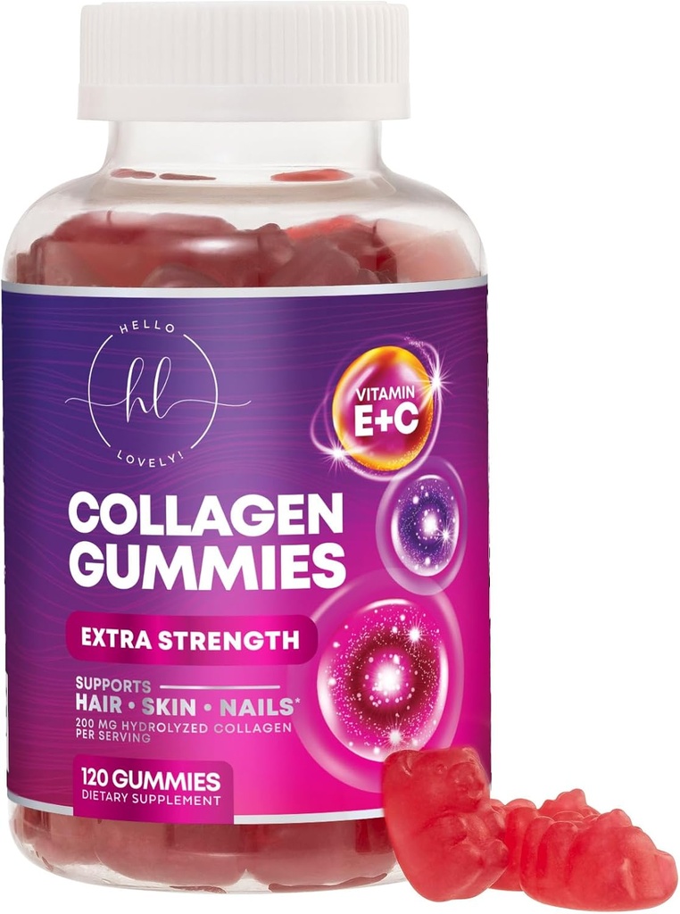 Κολλαγόνο Peptides Gummies με 2500 mcg Βιοτίνη - Υδρολυμένη πρωτεΐνη τύπου I & III Multi Collagen συμπλήρωμα με βιταμίνη C & ψευδάργυρο - Υποστήριξη για τα μαλλιά, το δέρμα, τα νύχια, Νόστιμο Ρόδι Γεύση - 120 Gummies