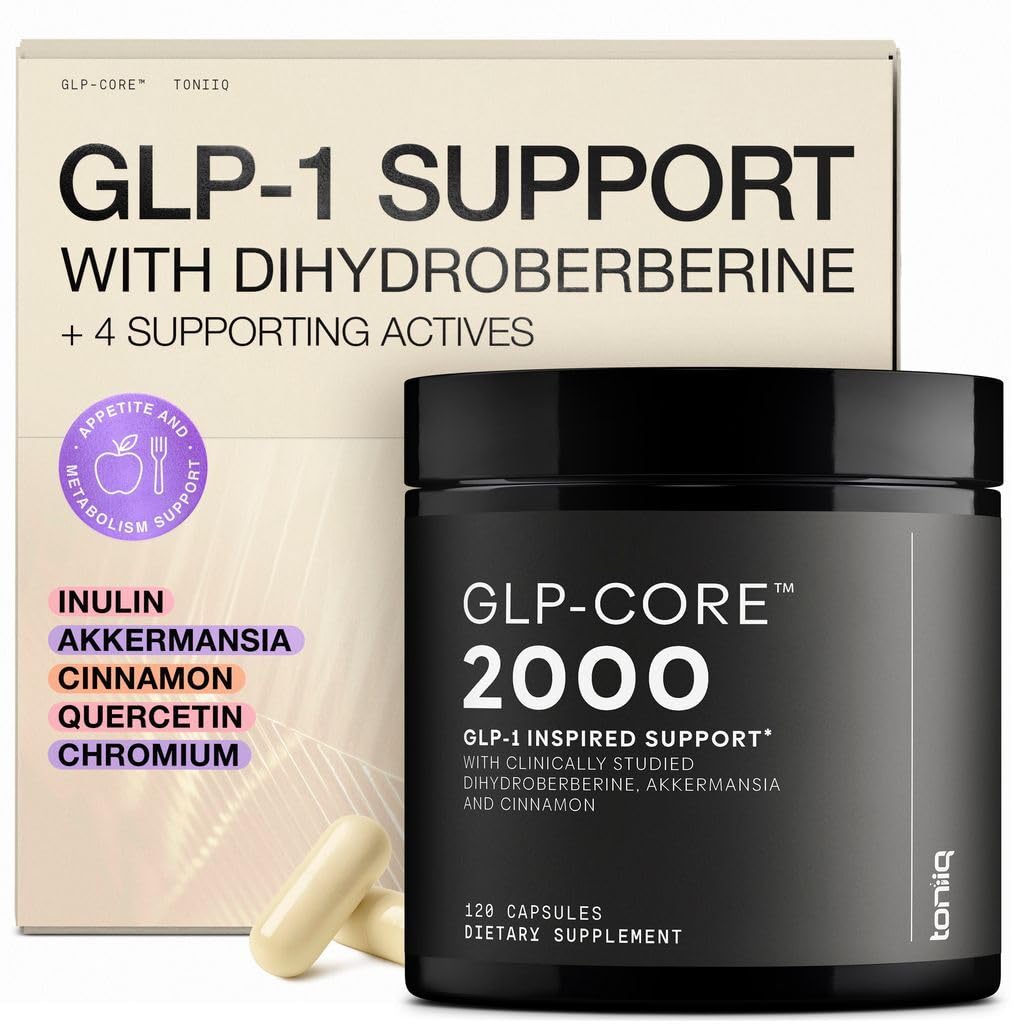 Toniiq GLP-1 Support — with Clinically Studied, Patented GlucoVantage® Dihydroberberine and Akkermansia — Appetite and Fullness Support — 120 Capsules (60-Day Supply)