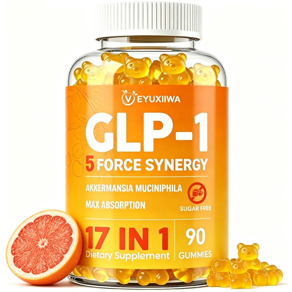 GLP-1 Supplement for Women, 5X GLP-1 Blends with Akkermansia Probiotic & Berberine, 17-in-1 High Efficiency GLP-1 Probiotic Gummies , for Energy, Digestion & Gut, Yuzu Flavor, Sugar Free - 90 Gummies