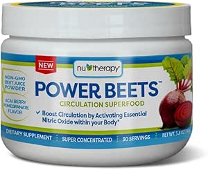 Nu-Therapy Power Beets - Super Tempd Circulation Superfood - Diyetsel Supplement – Delicious Acai Berry Pomegranate Flavor – Non-GMO Beet Juice - 30 Hizmet, kırmızı, 5.8 Ounce (GMO Arıt Suyu)