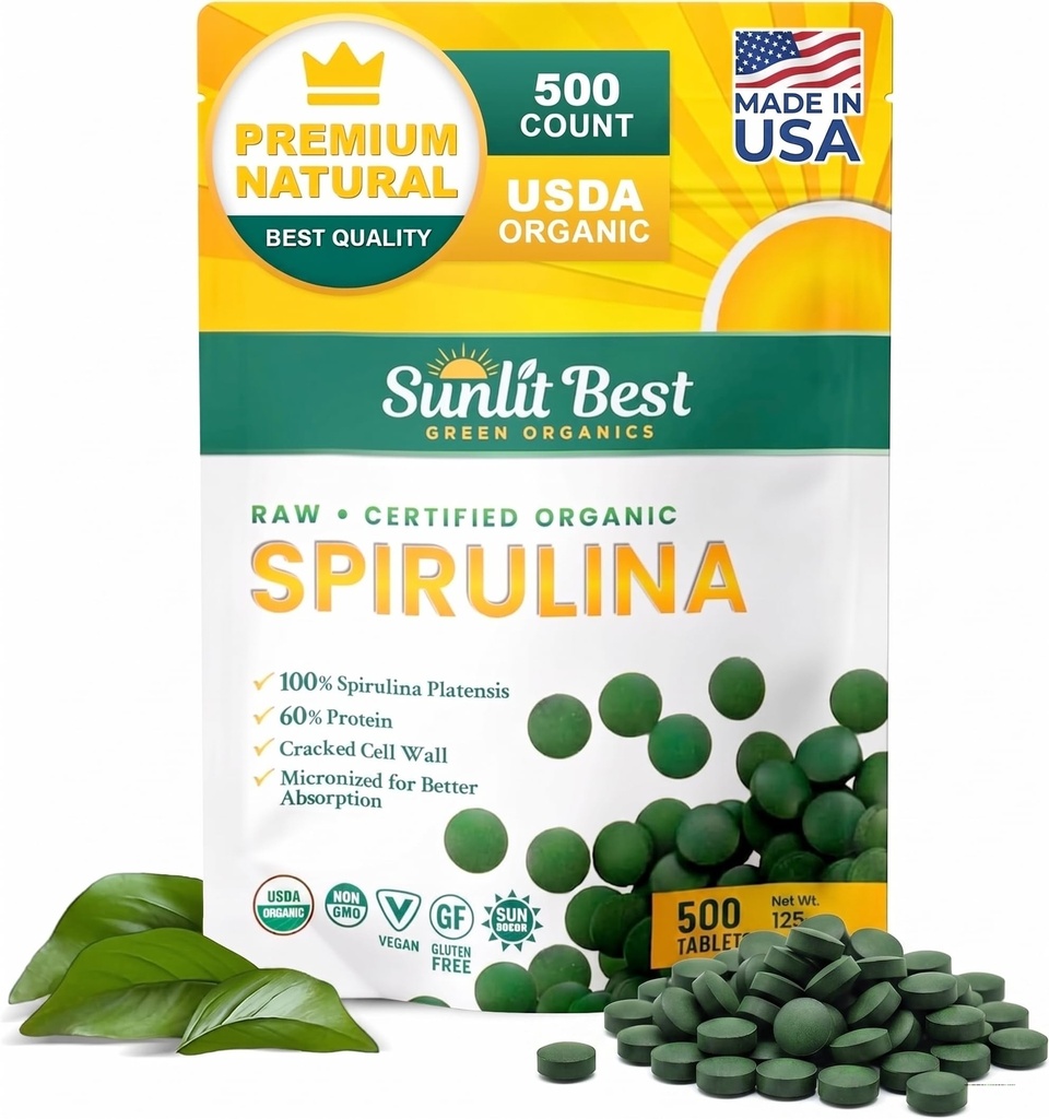 En İyi Spirulina Tabletleri - Organik Spirulina Tabletleri 500 $ - Doğal Spirulinas Immune Support Muscle growth, Energy Boost w/Chlorophyll - Yüksek Protein, GMOB
