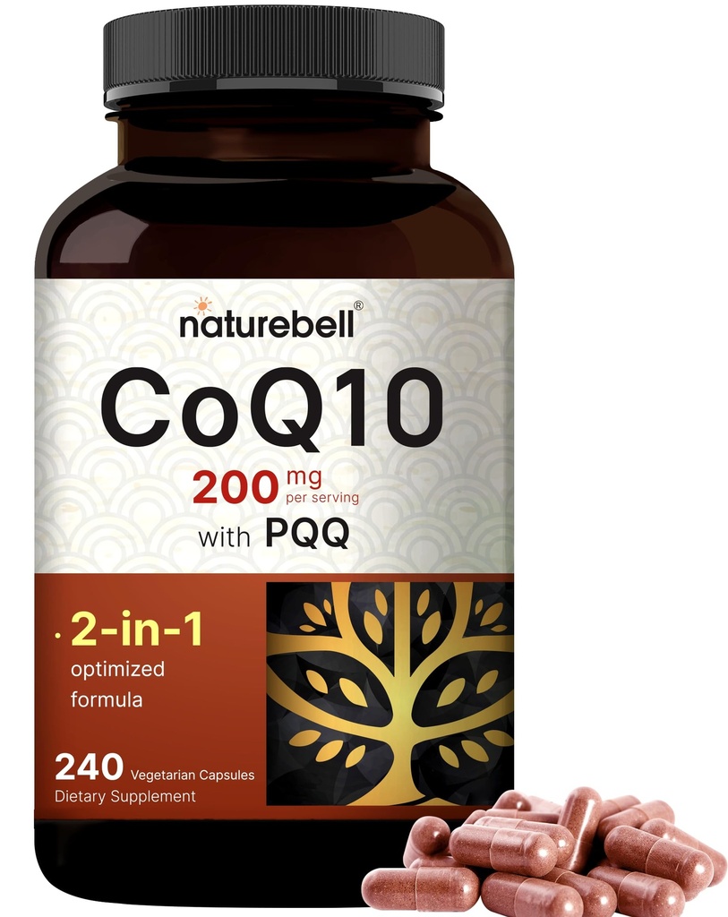 NatureBell CoQ10 200 mg with PQ, 240 Veggie Capsules | Stable High Aborps Form – Antioksit ve Enerji Sağlığı – Ekstra Güç Coenzyme Q10 Supplement