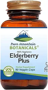 Pure Mountain Botanicals Elderberry Supplement - Vegan Kosher Capsules 750 mg Organik Yaşlılar ve 200 mg Elderflower