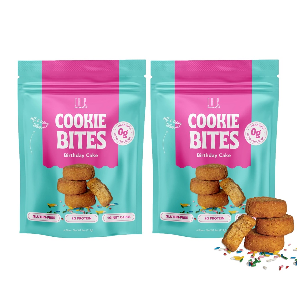 ChipMonk Keto Cookies Bites - Birthday Cake Flavor (2 Pack, 16 Bites) Low Carb Keto Snacks - Gluten-Free, High Fat, Low Sugar, Ketogenic Sweet Snack Foods, Healthy Macro Nutrition Treats