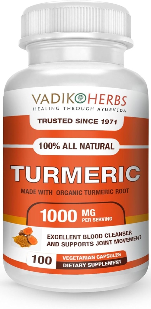 Vadik Herbs Organik Turmeric Curcumin 1000 mg | (100 vegicaps) | ABD'de Made in USA | Trusted Since 1971