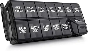 Sukuos Weekly Pill Organizer 7 Day 2 Times a Day, Quick Fill Daily Pill Box (AM PM), Ekstra Büyük Pill Cases for Vitamin/Fish Oil /Supplements, Arthritis Friendly, Easy to Clean