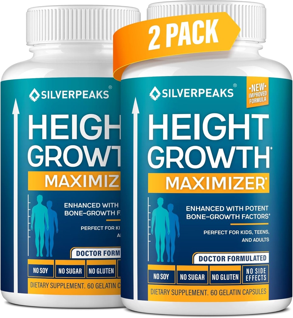 SILVERPEAKS Büyüme Capsules to Grow Taller - Bone Strength için yüksek büyüme Maximizer - ABD'de Made - Natural Get Taller Supplement to improve Bone growth - Pack of 2