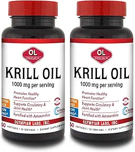 Olympian Labs Antarktika Krill Oil, 1000 mg Astaxanthin, Omega-3, EPA, DHA, Immune, Ortak ve Beyin Desteği, 60 Softgels (Pack of 2)