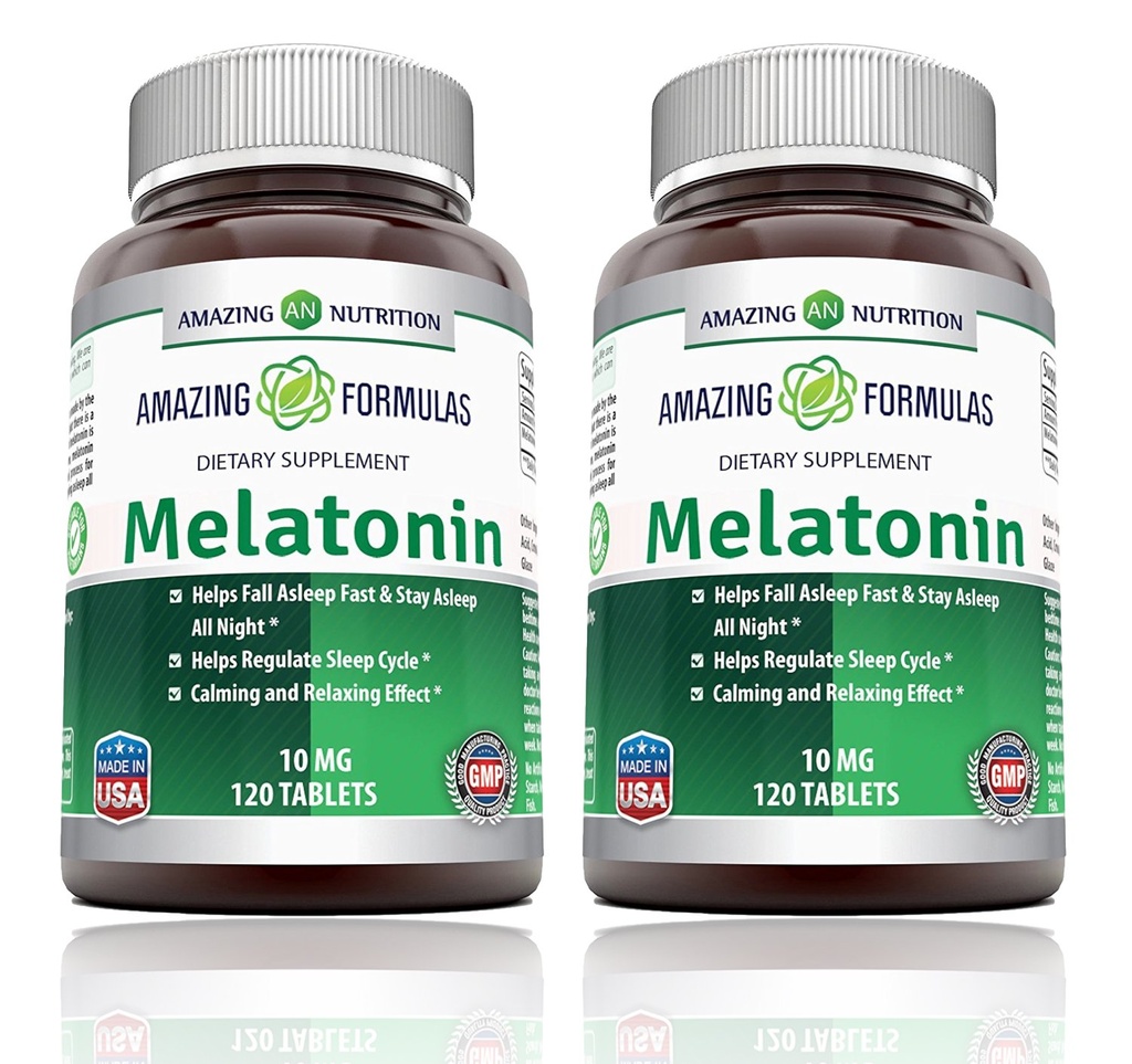 Amazing Formulas Melatonin 10mg Tablets Supplement | Helps Regulate Sleep Cycle | Non GMO | Gluten Free | Made in USA (120 Count | 2 Pack)