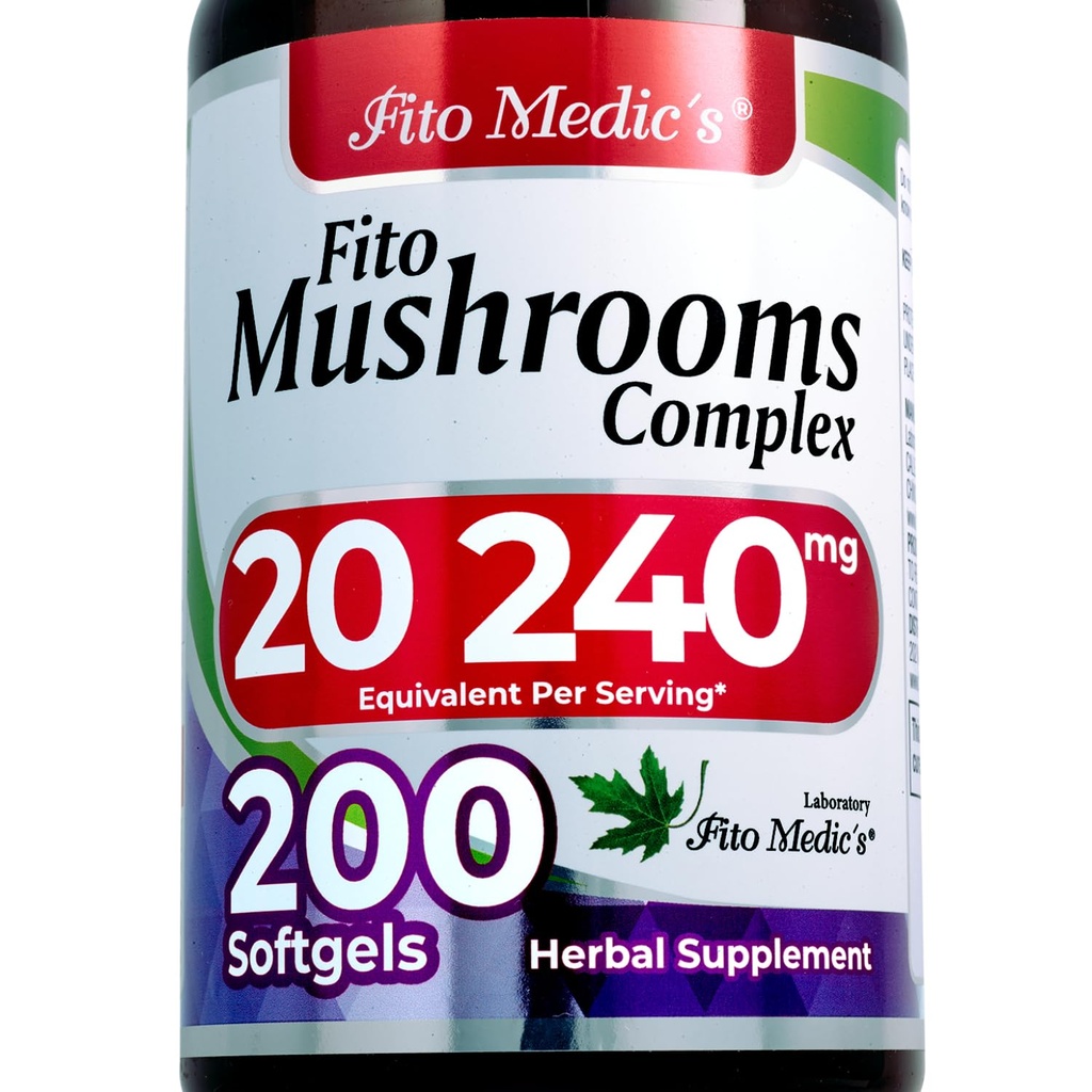 FITO MEDIC'S Lab Mushroom Complex Supplement, 18 Species Blend, 200 Softgels