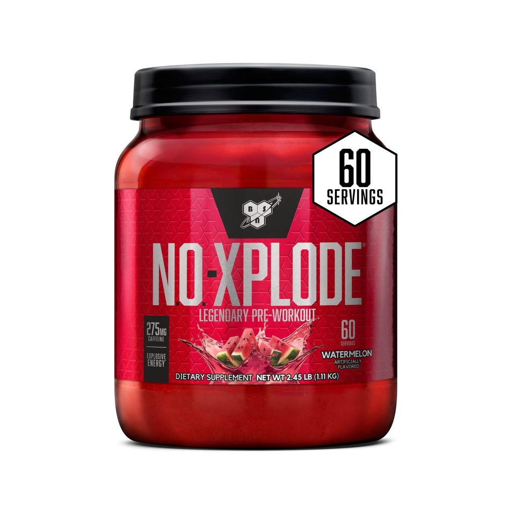 BSN N.O.-XPLODE Pre Workout Powder, Ενεργειακό συμπλήρωμα για άνδρες και γυναίκες με Creatine και Beta-Alanine, Γεύση: Καρπούζι, 60 εξυπηρετούν