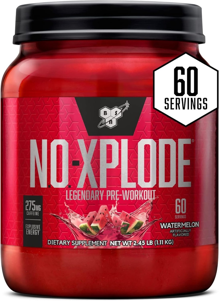 BSN N.O.-XPLODE Pre Workout Toz, Blood Supplement for Men and Women with Kretine and Beta-Alanine, Flavor: Watermelon, 60 Hizmetler
