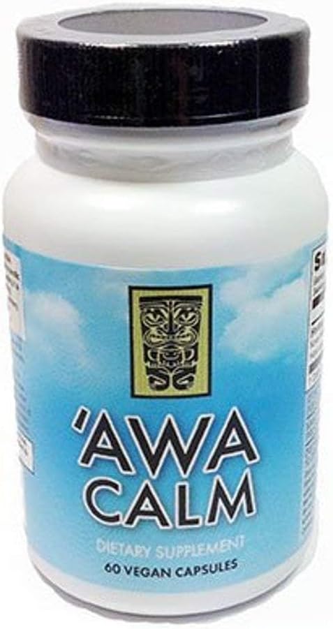 "Awa Calm Capsules - Kava-Based Herbal Supplement with %30 Kavalatone, Calamus Root, Passion Flower, Lemon Balm & Hops (120 Capsules)