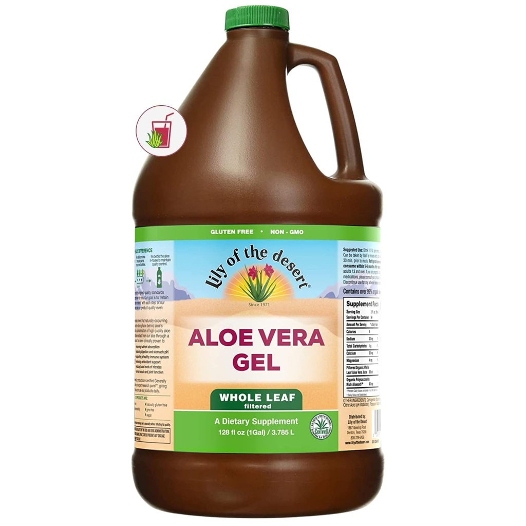 Lily Of The Desert Aloe Vera Gel - Whole Leaf Filtered Thicker Consistency Aloe Vera Drink with Natural Vitamins, Digestive Enzymes for Gut Health, Wellness, Glowing Skin, 128 Fl Oz