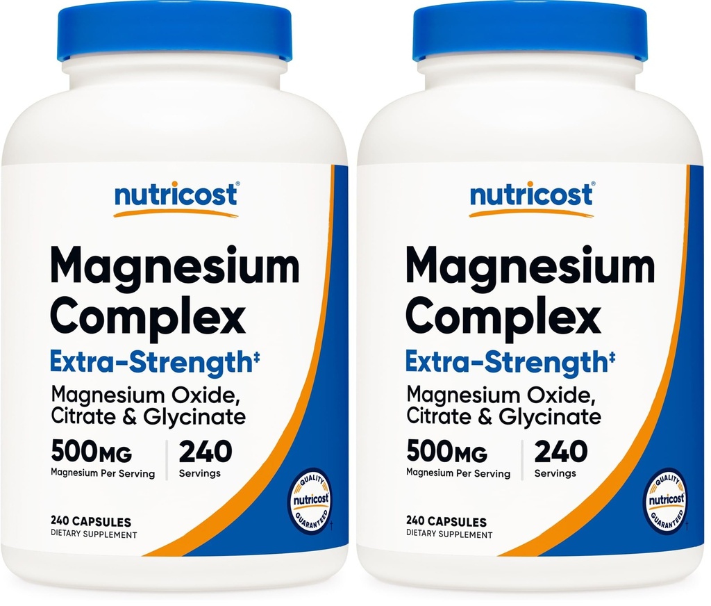Nutricost Magnesium Complex Extra Strength 500mg, 240 Capsules - Magnesium Oxide, Citrate, and Glycinate - Gluten Free and Non-GMO (Pack of 2)