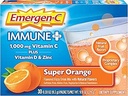 Emergen-C Ανοσοποιητικό+ 1000mg Βιταμίνη C σε σκόνη, με βιταμίνη D, ψευδάργυρο, αντιοξειδωτικά και ηλεκτρολυτικά για την ανοσία, συμπλήρωμα διατροφής υποστήριξης ανοσοποιητικών, Super Orange Flavor - 30 Count/1 Μήνας προσφοράς