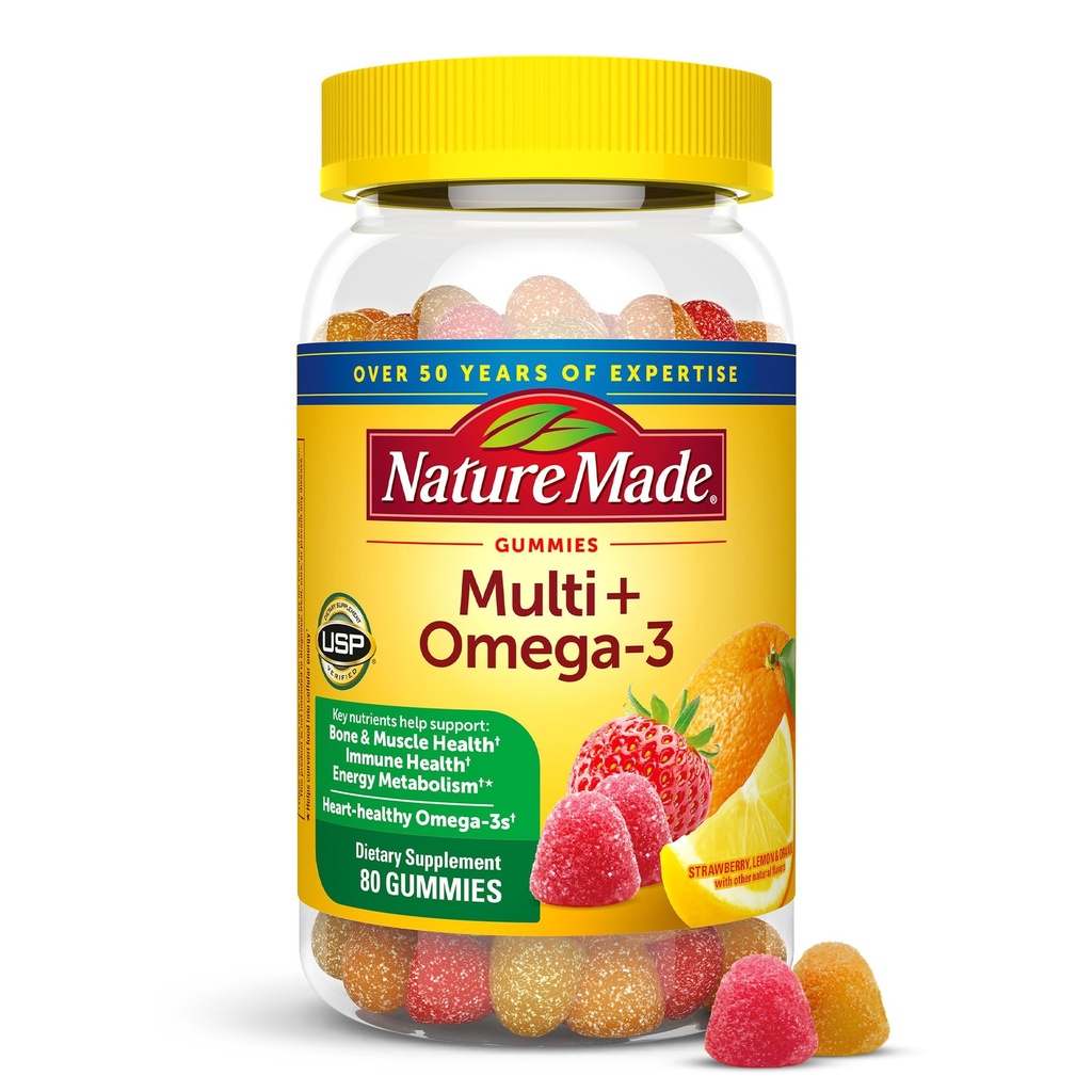 Nature Made Multivitamin + Omega-3, Multivitamin Gummies for Women and Men, Daily Nutritional Support, 80 Yetişkin Gummy Vitamins & Minerals, 40 Day Supply