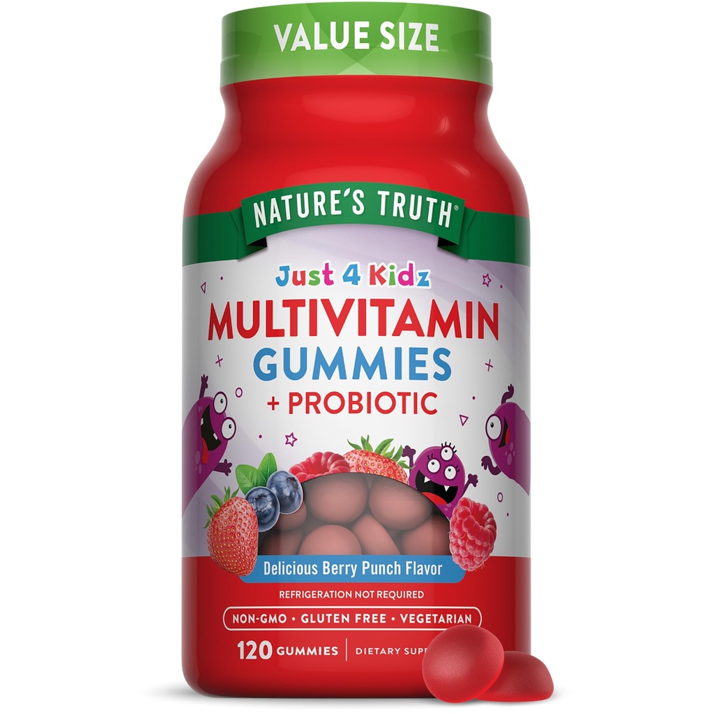 Nature's Truth Kids Multivitamin Gummies with Probiotics | 120 Count | Berry Punch Flavor | Vegetarian, Non-GMO & Gluten Free Supplement