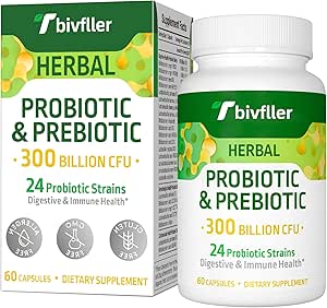 Kadınlar için Probiyotikler 300 Milyar CFU, 24 Strains Probiyotik+15 Organik Herbs Prebiyotikler, Pre and Probiyotikler, Digestive Health, Immune & Gut, Diarrhea, Bloating, Vegan, 2 Ay Supply