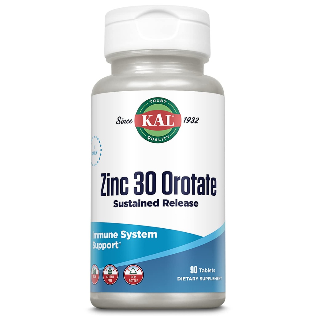 KAL çinko Orotate 30 mg, Sustained Release, Chelated çinko Tabletleri, Immune Support Supplement, Protein Synthesis, Metabolism, Enerji Desteği, Vegan, Gluten Free, 60-Day Garanti, 90 Hizmet, 90 Tablet
