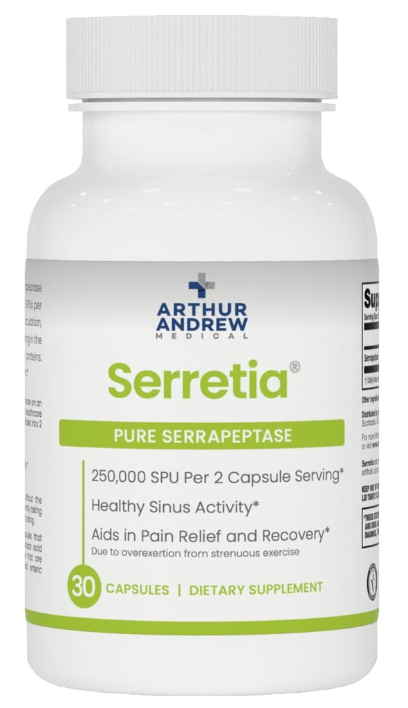Arthur Andrew Medical, Serretia, Serrapeptase Formula for Muscle and Sinus Support, 30 Κάψουλες