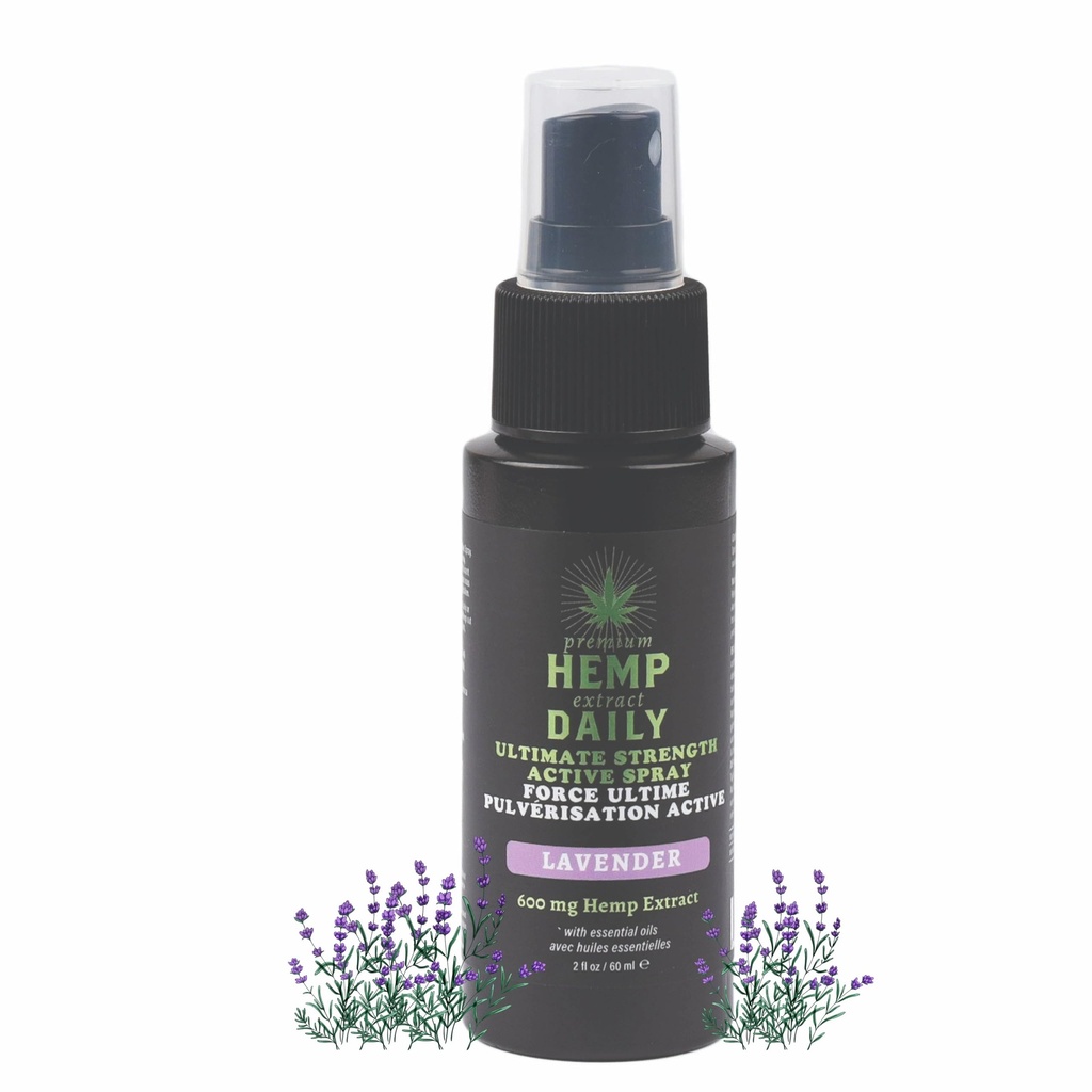 Hemp Daily Ultimate Strength Active Spray | Muscles, Joints, Back and Knee Hemp Spray with Essential Oils | Vegan, Organic Ingredients | Lavender, 2 Fluid Ounces