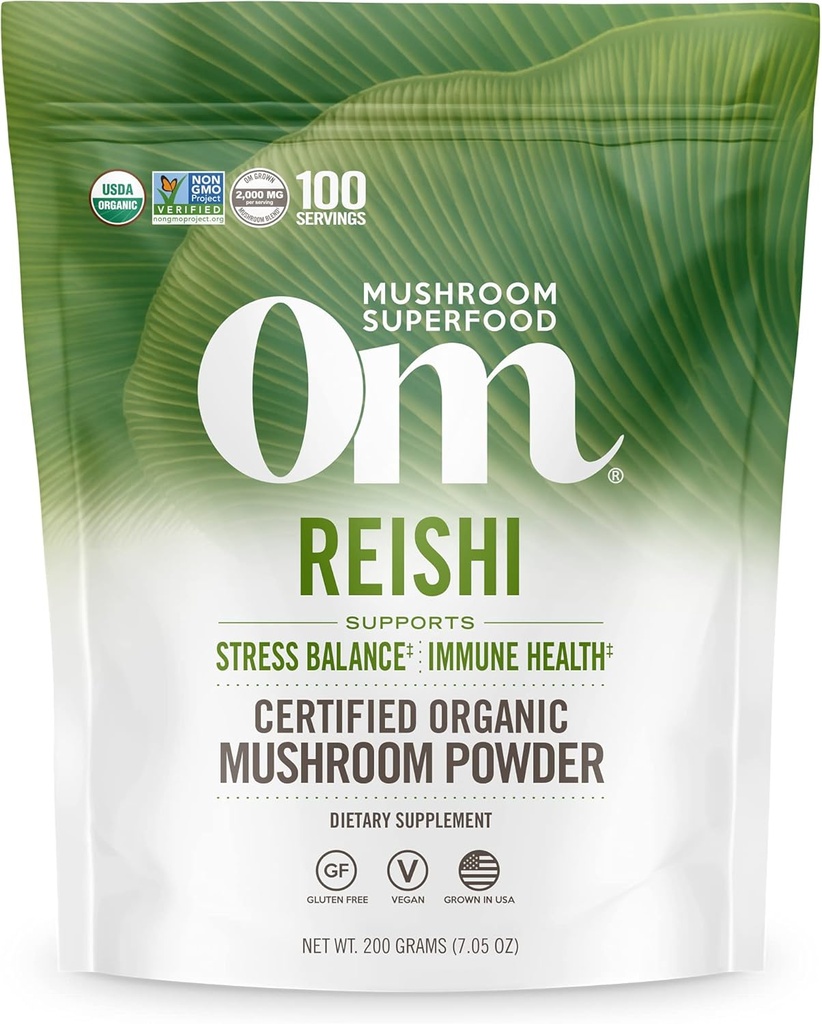 Om Mushroom Superfood Reishi Organic Mushroom Toz, 100 Hizmet, Stres Yardımı için Organik Adaptojen Toz ve Immune Health