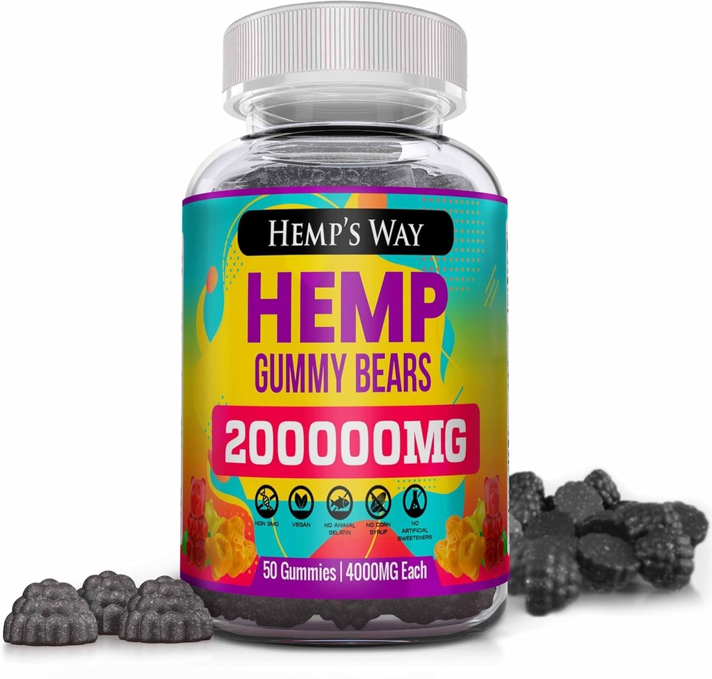 Natural Hemp Gummies 1 Pack High Potency - Vegan Hemp Oil Infused Supplement Edibles Performance L-Theanine GABA Ashwagandha Focus Calmwell Bloom Favorite Gummy