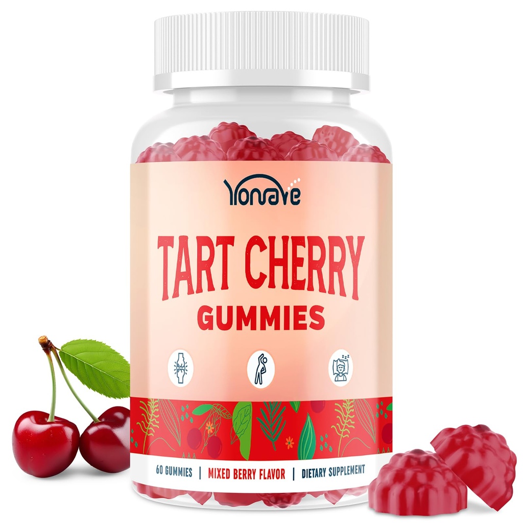 3300mg Tart Cherry Gummies for Uric Acid Cleanse, Sleep, Gout, Joint & Kidney Support – Tart Cherry Extract with Celery Seed, Melatonin, Vitamin C – Detox & Antioxidant – Mixed Berry Flavor, 60 Count