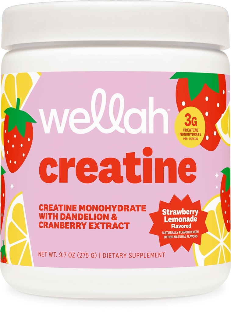Wellah Creatine for Women (50 Σερβιέτες, Λεμονάδα Φράουλα) - Κρεατίνη Μονοένυδρη με Dandelion & Cranberry Extract