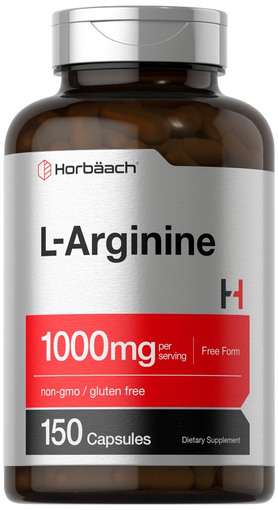 Horbäach L Arginine 1000 mg Capsules | 150 Toz Pills | Free Form | Non-GMO & Gluten Free Supplement Supplement Supplement