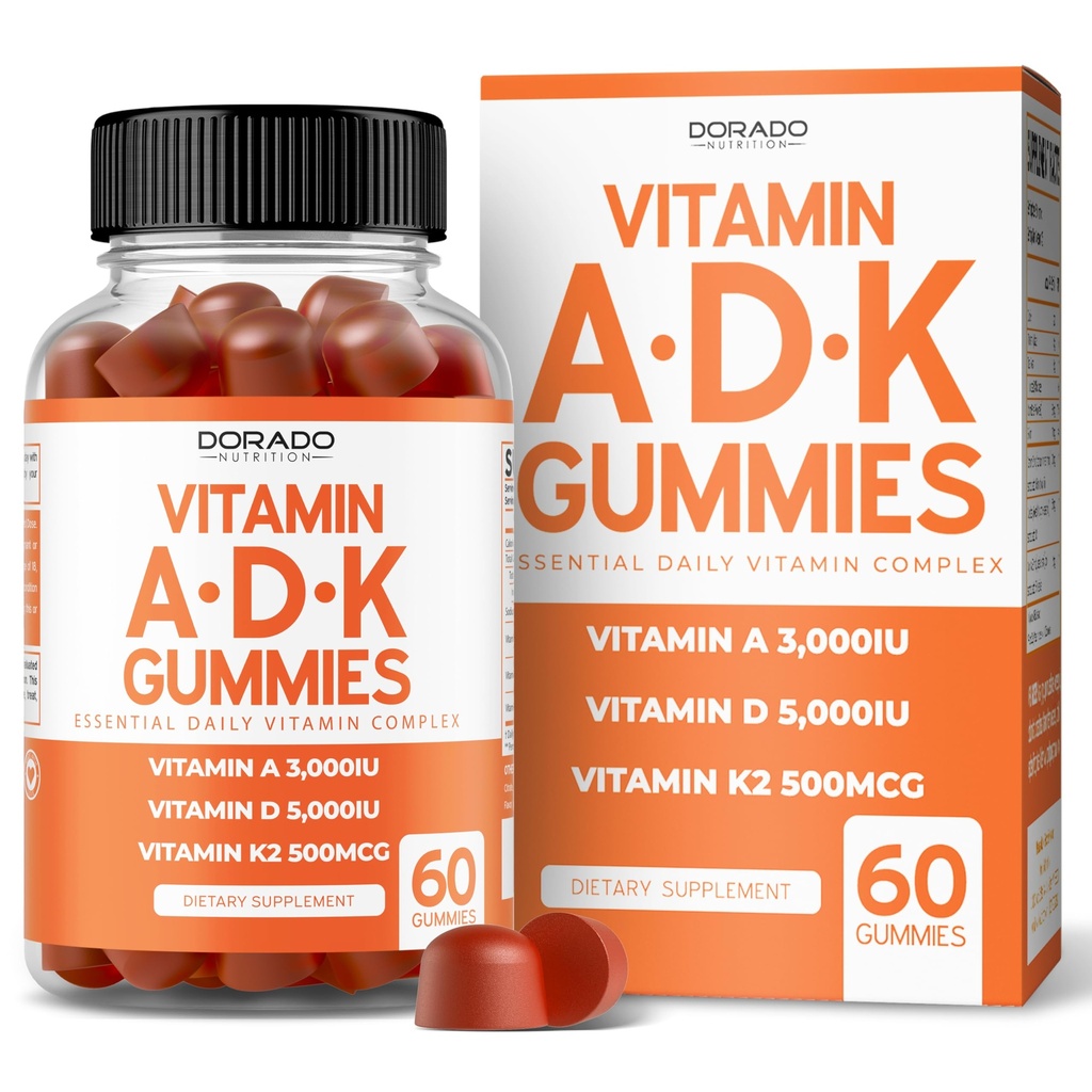 ADK Gummies Vitamin D3 K2 (60 Sugar Free Gummies) Vitamin D3 K2 10000iu / 5000iu - Tamam D & K - 10 Vegan Supplement - Delicious Raspberry Flavor - Non GMO & USA Made - 60 Count