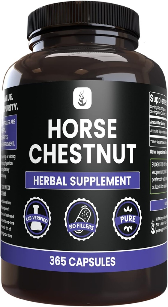 PURE ORIGINAL INGREDIENTS Horse Chestnut (365 Capsule), No Magnezyum Or Rice Fillers, Always Pure, Lab TY