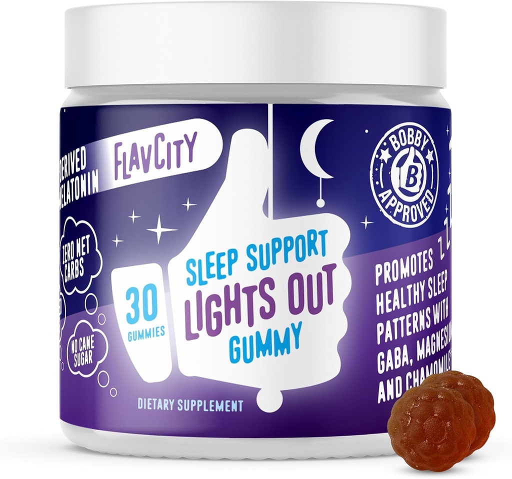 FlavCity Melatonin Sleep Gummies for Yetişkinler, Işıklar Out Gummy - Chewable Sleep Support Supplement with Plant-Based GABA, Magnezyum & Chamomile for Deep & Restful Bedtime, 30-Day Supply