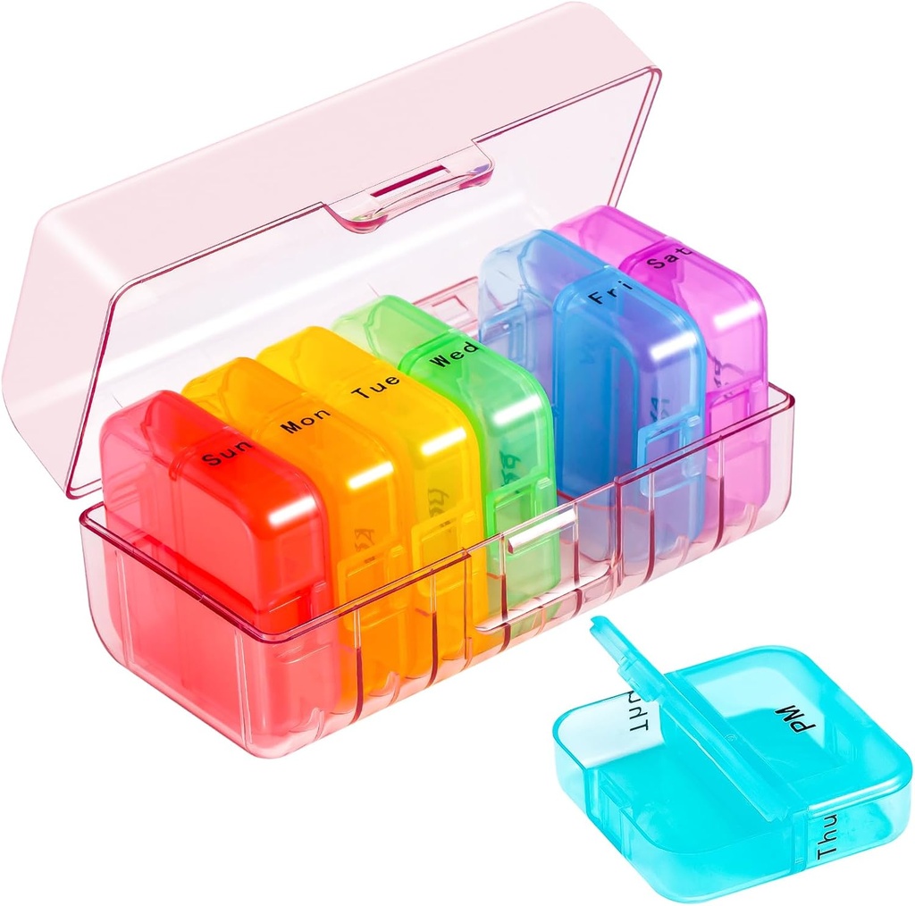 Zoxy Weekly Pill Organizer 2 Times a Day, Pink 7 Day Am Pm Pill Box, Daily Am Pm Pill Organizer 7 Gün, Portatif Vitamin Pill Case, Weekly Pill Box for Fish Oils, Vitamin, Supplement