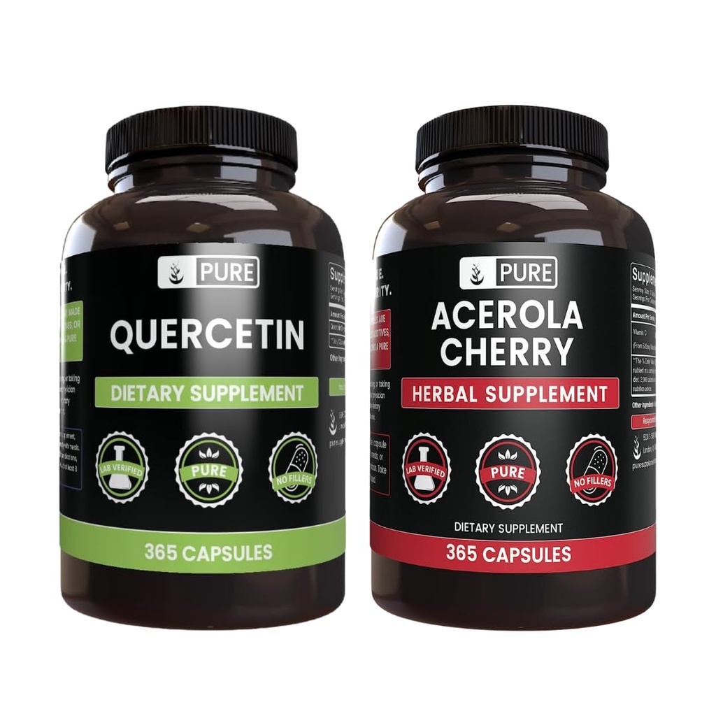 PURE ORIGINAL INGREDIENTS Acerola Cherry & Quercetin Bundle, (365 Capsules Each) No Magnesium or Rice Fillers