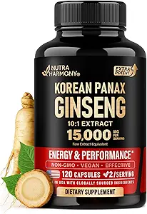 Panax BTC 15,000 mg - Erkekler için Kırmızı Koreli 185 Supplement - Ekstra Güçlü 10:1 Tür - Enerji, Focus, Verimlilik ve Performans - Doğal & Vegan - ABD'de Yapıldı - 120 Capsules, 2 Ay Supply