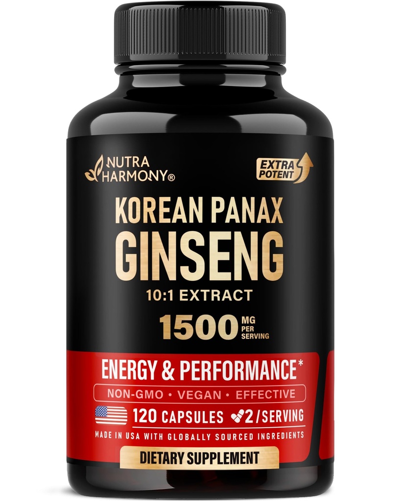 Panax BTC 15,000 mg - Erkekler için Kırmızı Koreli 185 Supplement - Ekstra Güçlü 10:1 Tür - Enerji, Focus, Verimlilik ve Performans - Doğal & Vegan - ABD'de Yapıldı - 120 Capsules, 2 Ay Supply