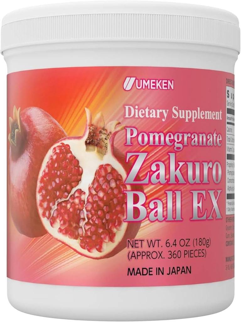 Umeken Pomegranate Balls, Chewable Supplement with Natural Vitamins, Minerals, Citric Acids & Tannins, Japon Pomegranate Supplements for Women, 2 Ay Supply, 360 Count Şişe, 1 Paket