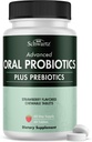 Oral Probiyotiks Supplement with Prebiyotiks - Supports Health Teeth Gums Mouth and Fresh Odorless Breath for Yetişkinler - Strawberry Flavored Chewable Dental Probiyotik (60 Tablet, 60 Gün Supply)
