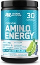 Optimum Nutrition Amino Energy - Προ προπόνηση με πράσινο τσάι, BCAA, Αμινοξέα, Κετοφιλικό, Πράσινο εκχύλισμα καφέ, Ενεργειακή σκόνη - μύρτιλο Mojito, 30 υπηρεσίες (συσκευασία Μαΐου Vary)
