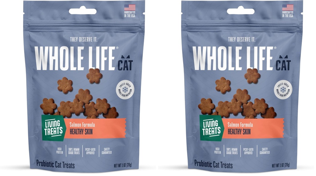Whole Life Cat Living Treats for Cats – Human Grade Probiotics for Allergy & Itchy Skin Relief, Natural Digestive Support, Healthy Cat Snacks for Felines - Salmon & Yogurt, 1 oz (Pack of 2)