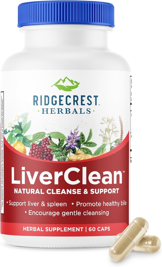 Ridgecrest Herbals LiverΚαθαρό, βοτανικό συμπλήρωμα υποστήριξης ήπατος, ευλογημένο Thistle, Dandelion, Detox, Καθαριότητα Υποστήριξη, Υγιεινή Bile (60 Caps, 30 Serv)