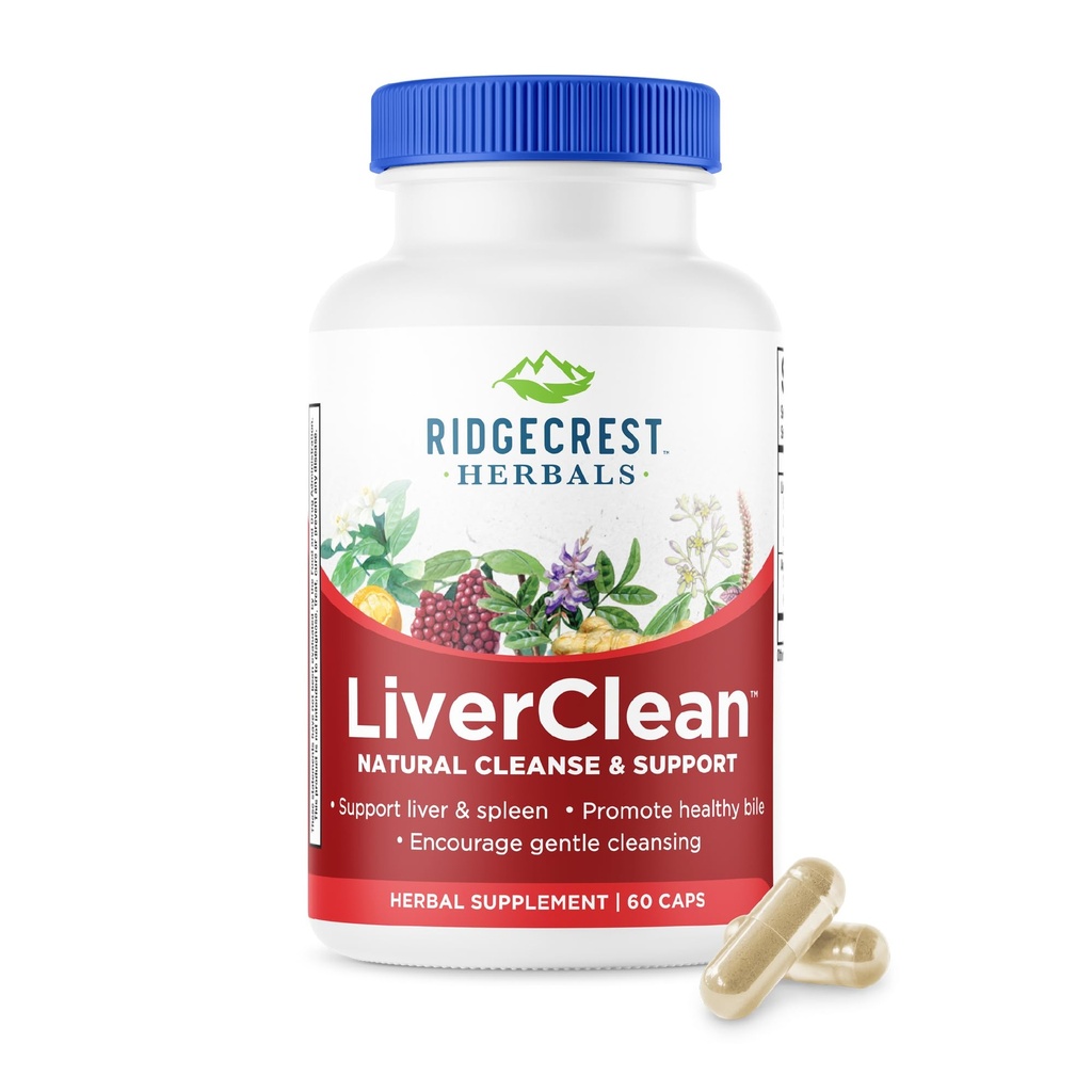 Ridgecrest Herbals LiverClean, Herbal Liver Support Supplement, Blessed Thistle, Dandelion, Detox, Cleanse Support, Healthy Bile (60 Caps, 30 Serv)