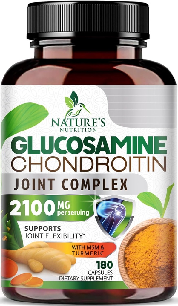 Γλυκοζαμίνη Chondroitin MSM 2100mg Complex - Κοινό συμπλήρωμα υποστήριξης για την κοινή κινητικότητα & άνεση για άνδρες και γυναίκες με Turmeric & Boswellia, τριπλή δύναμη Συμπληρώματα γλυκοζαμίνης - 180 κάψουλες